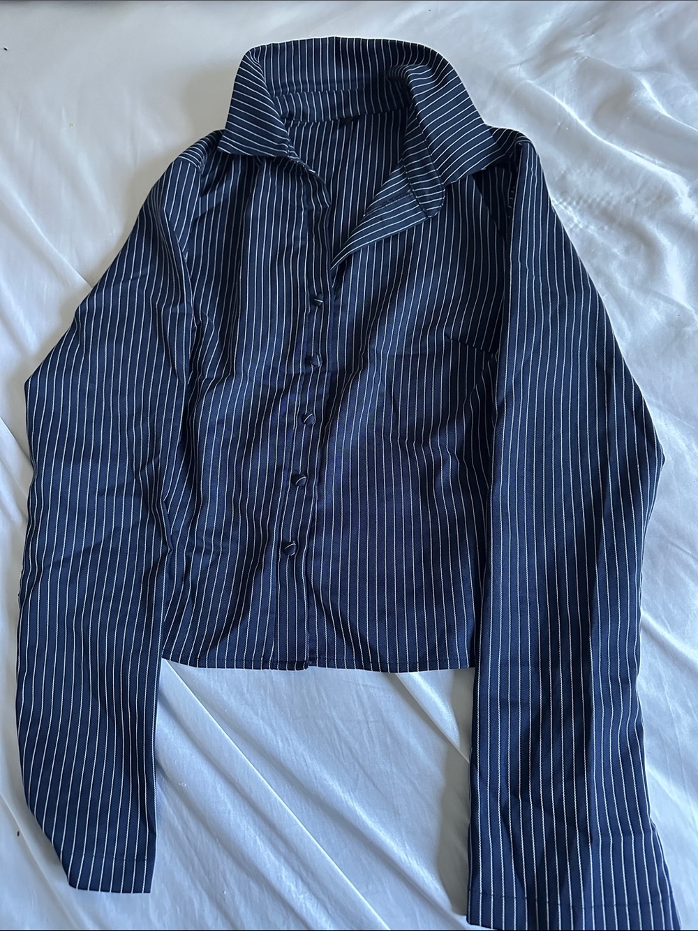 Striped Navy Button-Front Women's Jacket